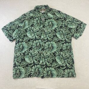 Kalaheo Hawaiian Aloha Shirt XL Made in Hawaii Green Rayon Tropical Floral Beach